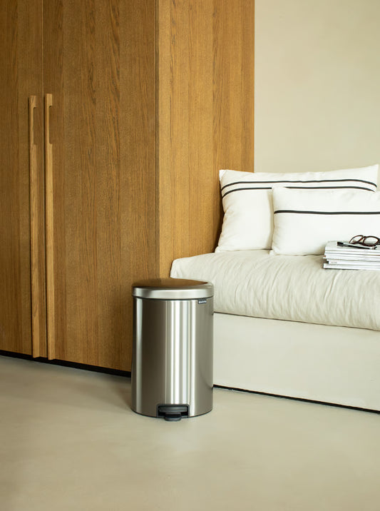 Brabantia NewIcon Pedal Bin 12L Matt Steel with Removable Plastic Inner Bucket, Soft-Close Lid