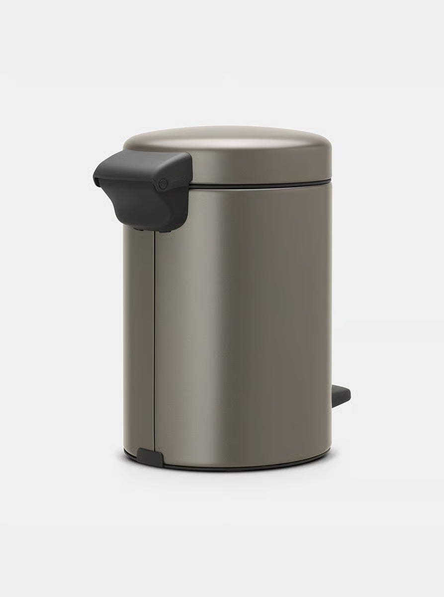 Brabantia NewIcon Pedal Bin 3L Platinum with Removable Plastic Inner Bucket, Soft-Close Lid