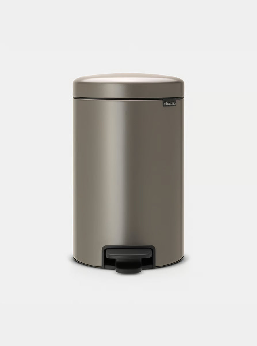 Brabantia NewIcon Pedal Bin 12L Platinum with Removable Plastic Inner Bucket, Soft-Close Lid
