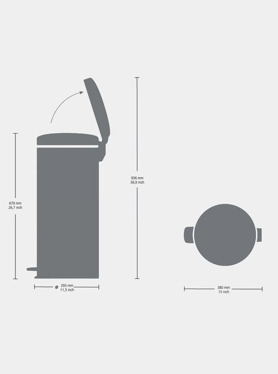 Brabantia NewIcon Pedal Bin 30L Platinum with Removable Plastic Inner Bucket, Soft-Close Lid
