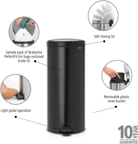 Step Trash Can With Soft-Close Lid and Inner Bucket 30L