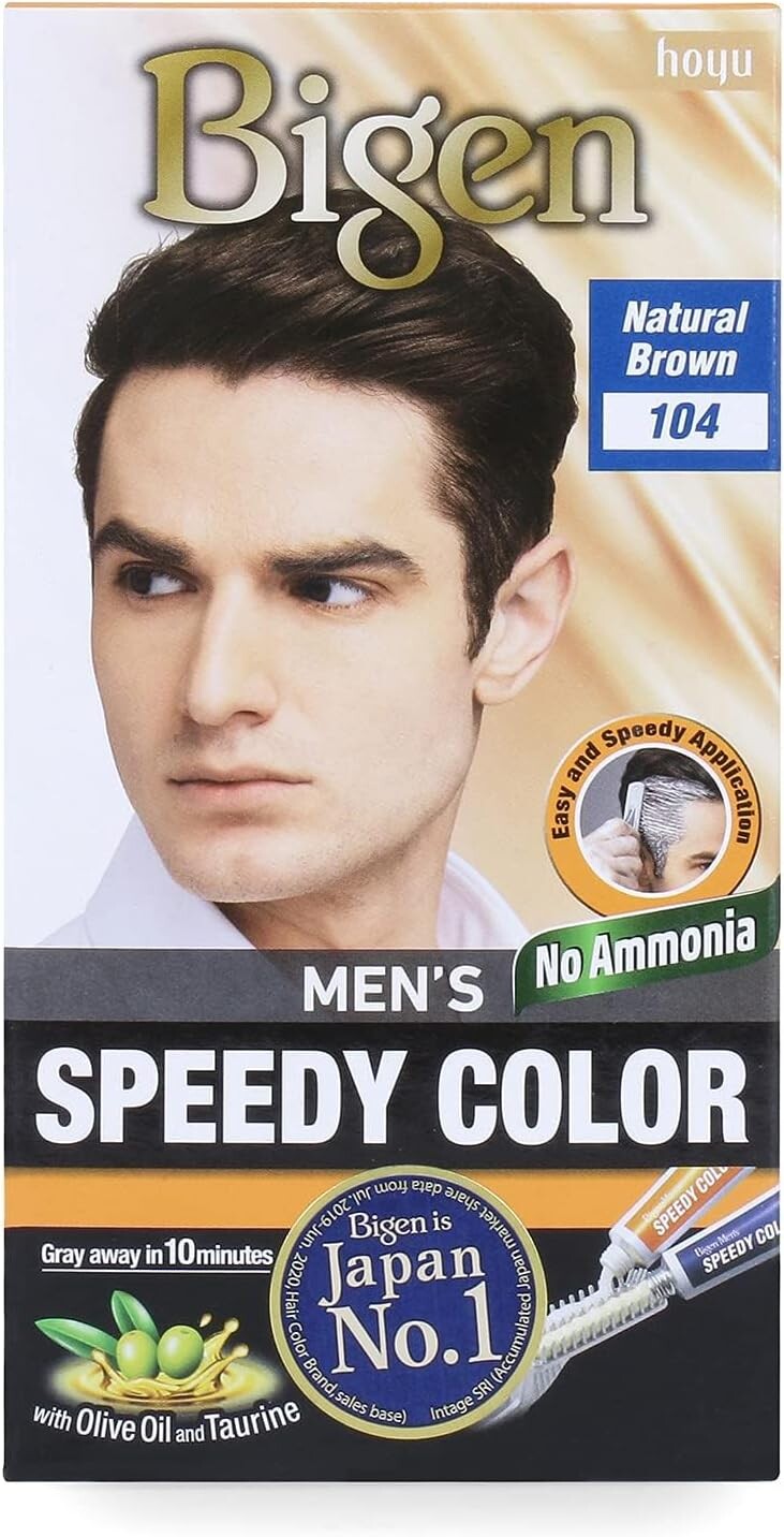 Bigen Beard Color B104 Natural Brown & Men’s Speedy Hair Color 104 Natural Brown, Pack of 2
