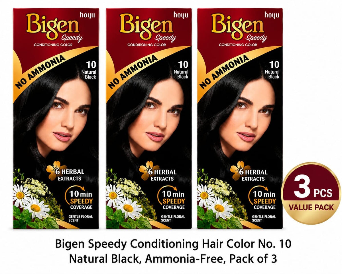 Bigen Speedy Conditioning Hair Color No. 10 Natural Black, Ammonia-Free, Pack of 3