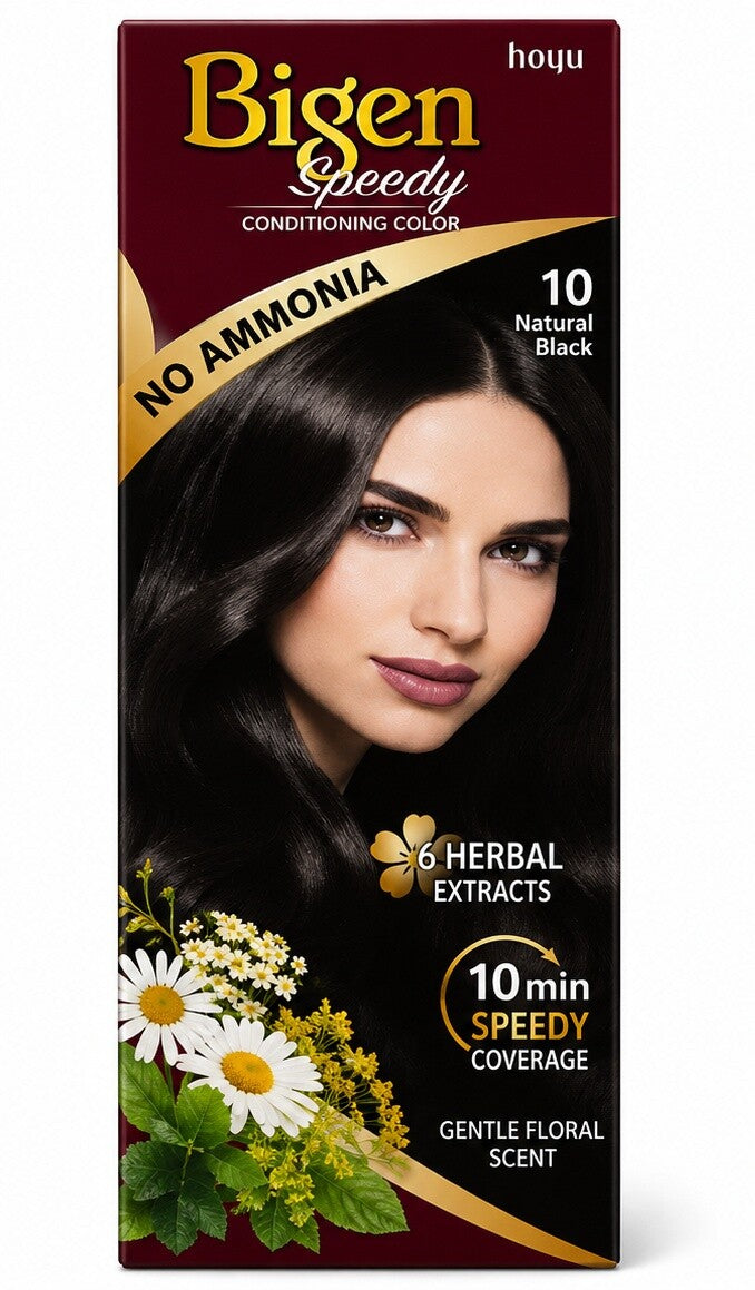 Bigen Speedy Hair Color Conditioner Natural Black No. 10, 80g, Fast Grey Coverage Hair Dye