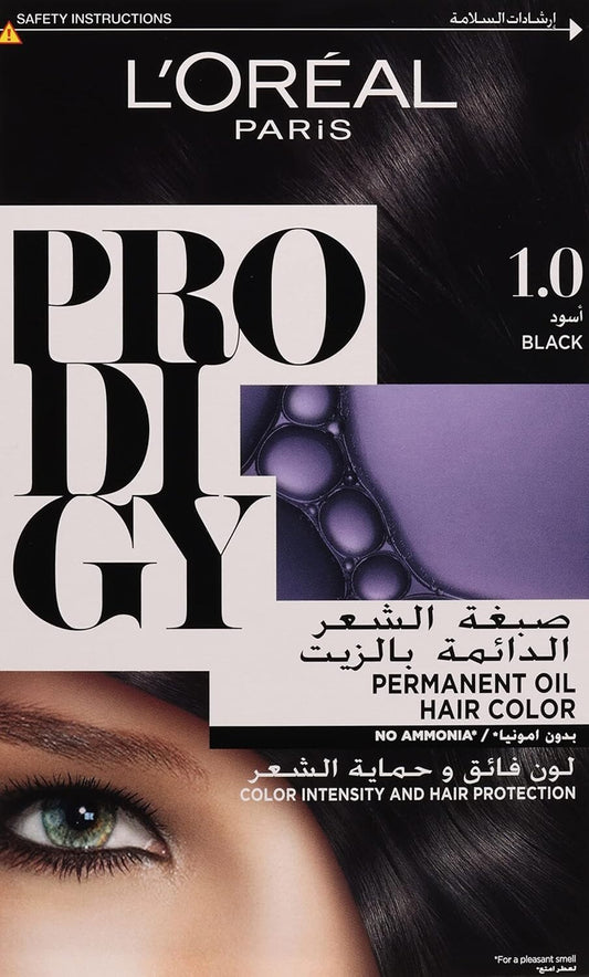 L’Oréal Paris Prodigy Permanent Oil Hair Color 1.0 Deep Black, Ammonia-Free, Grey Coverage