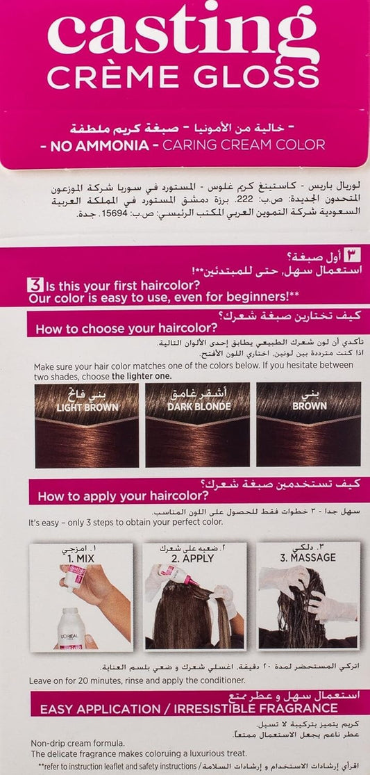 L’Oréal Paris Casting Crème Gloss Semi-Permanent Hair Colour 535 Chocolate, Ammonia-Free
