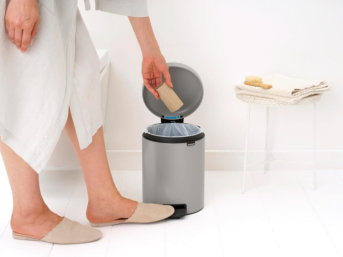 Brabantia NewIcon Mini Pedal Bin 5L, Soft Grey, Soft-Close Lid, Smooth Pedal, Removable Inner Bucket, 21 × 27 × 29 cm