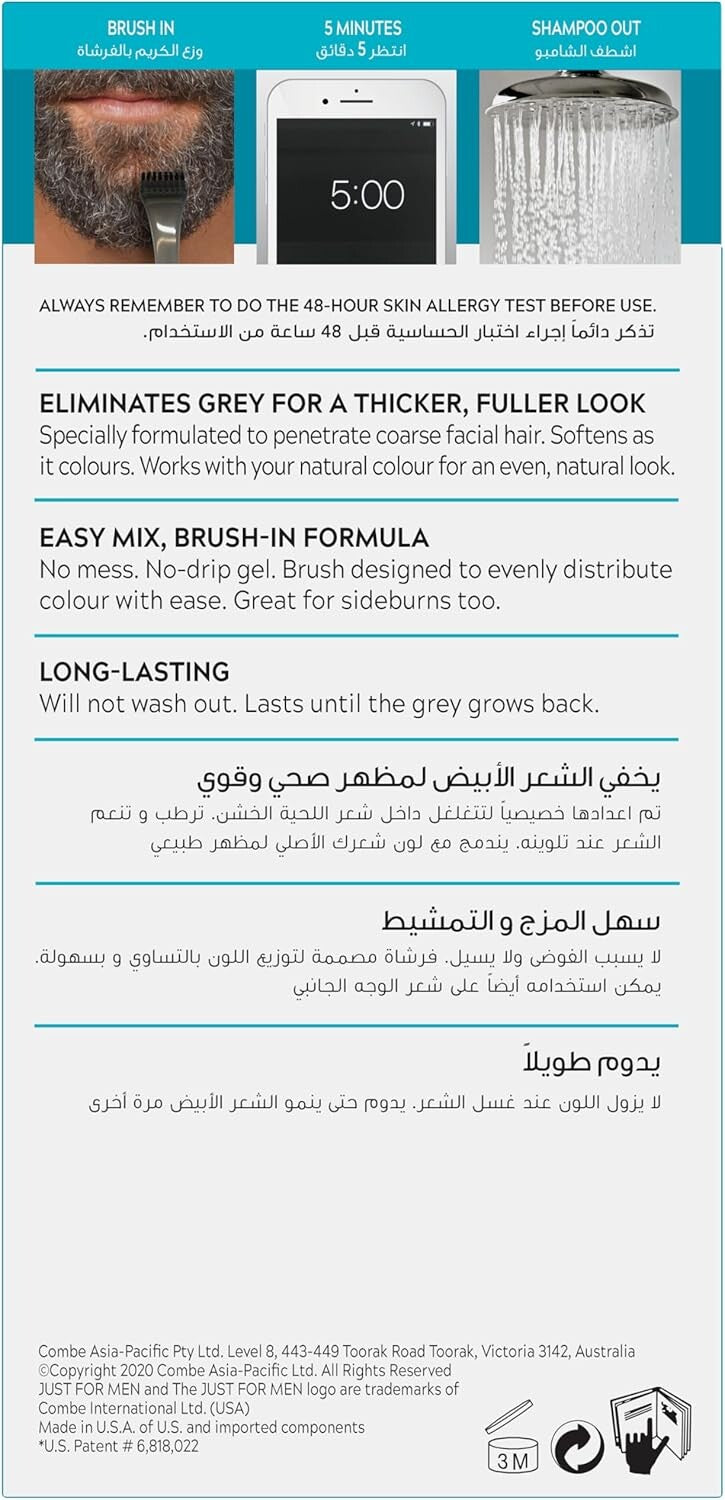 Just For Men Moustache & Beard Dye M55 Real Black, Men’s Facial Hair Colour for Grey Coverage, Pack of 3