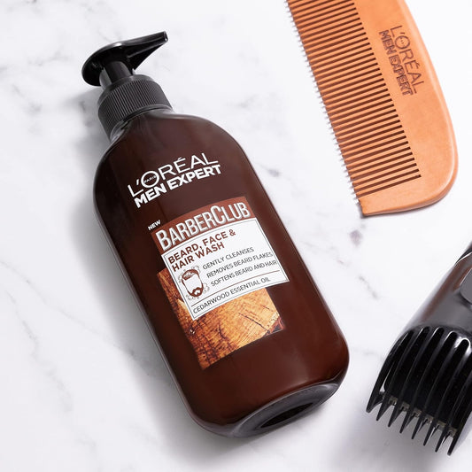 L’Oréal Paris Men Expert Barber Club 3-in-1 Beard, Face & Hair Cleanser with Cedarwood Essential Oil and Peppermint Extract, 200 ml