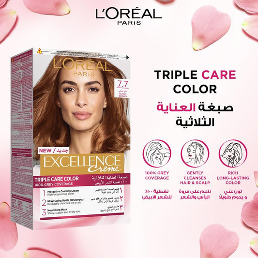 L’Oréal Paris Excellence Crème Permanent Hair Colour, 7.7 Honey Brown - Image 2