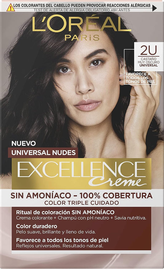 L’Oréal Paris Excellence Crème Universal Nudes Ammonia-Free Permanent Hair Colour, 2U Darkest Brunette - Image 2
