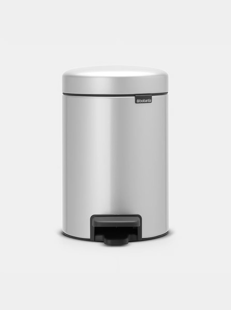 Brabantia NewIcon Pedal Bin 3L Metallic Grey with Removable Plastic Inner Bucket, Soft-Close Lid