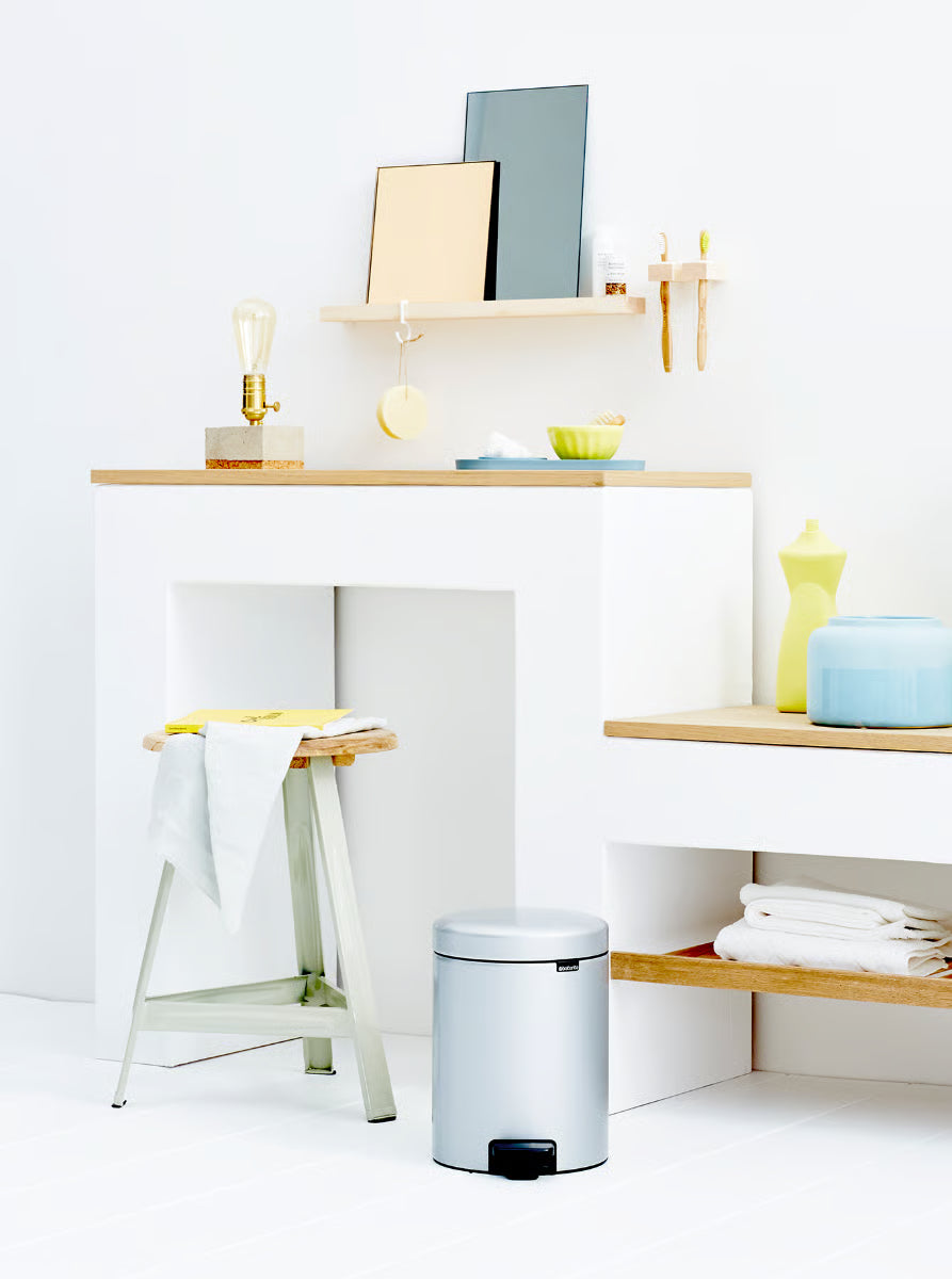 Brabantia NewIcon Pedal Bin 5L Metallic Grey with Removable Plastic Inner Bucket, Soft-Close Lid
