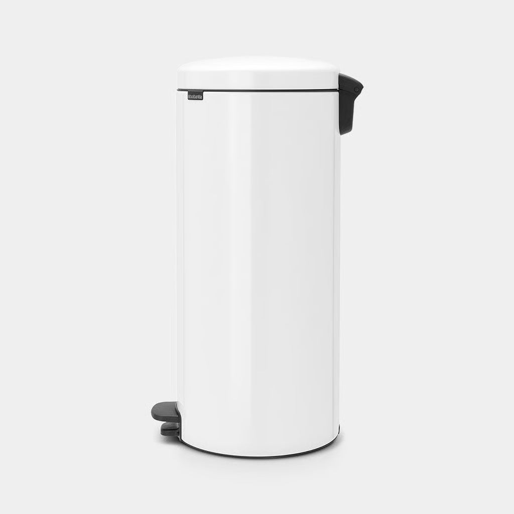 Brabantia NewIcon Pedal Bin 30L White with Removable Plastic Inner Bucket, Soft-Close Lid