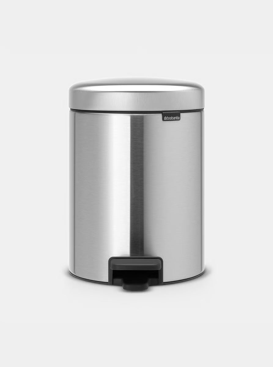 Brabantia NewIcon Pedal Bin 3L Matt Steel with Removable Plastic Inner Bucket, Soft-Close Lid