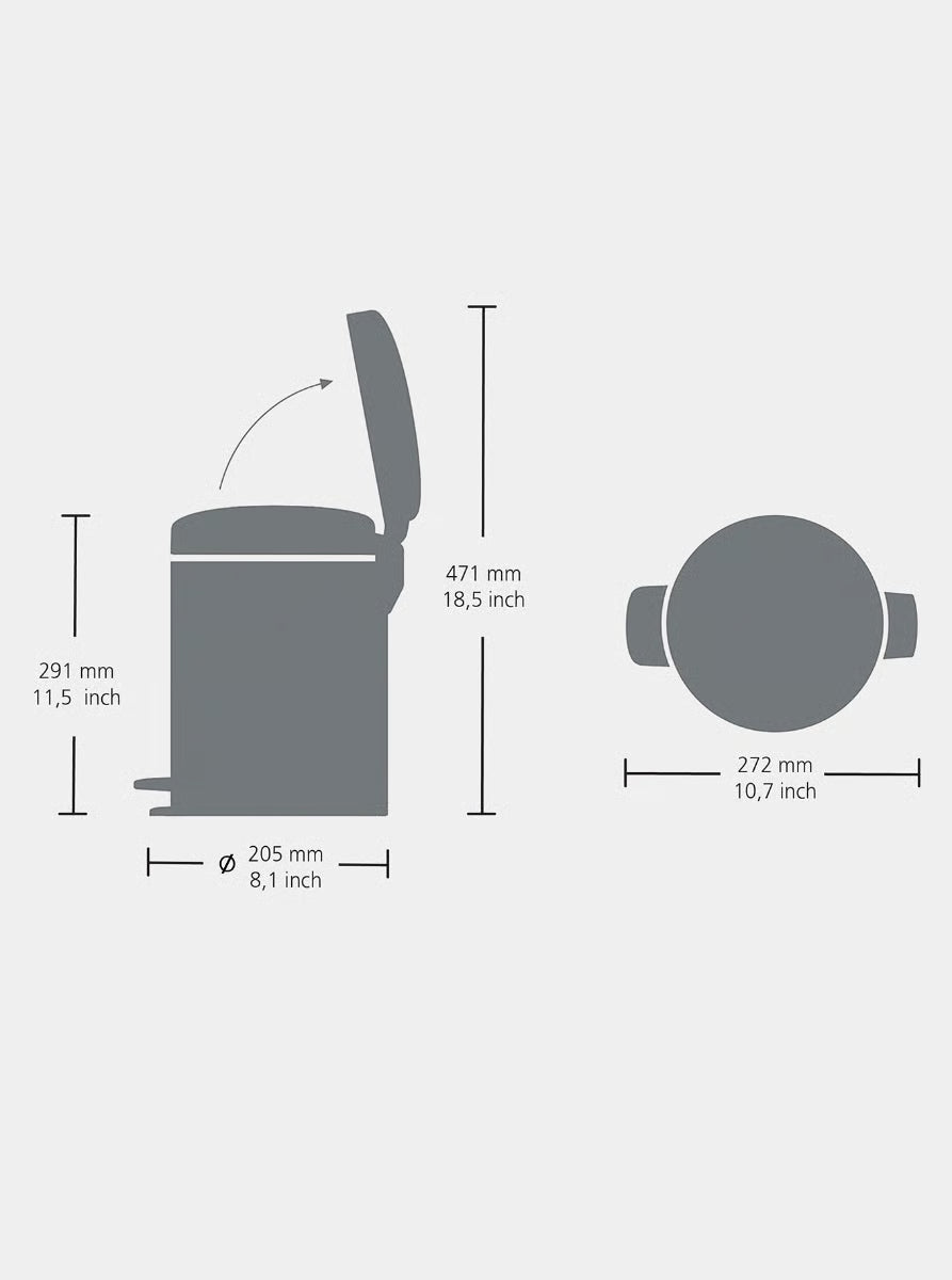 Brabantia NewIcon Pedal Bin 5L Metallic Grey with Removable Plastic Inner Bucket, Soft-Close Lid
