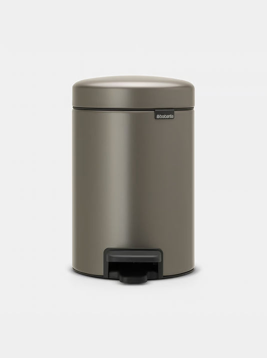 Brabantia NewIcon Pedal Bin 5L Platinum with Removable Plastic Inner Bucket, Soft-Close Lid