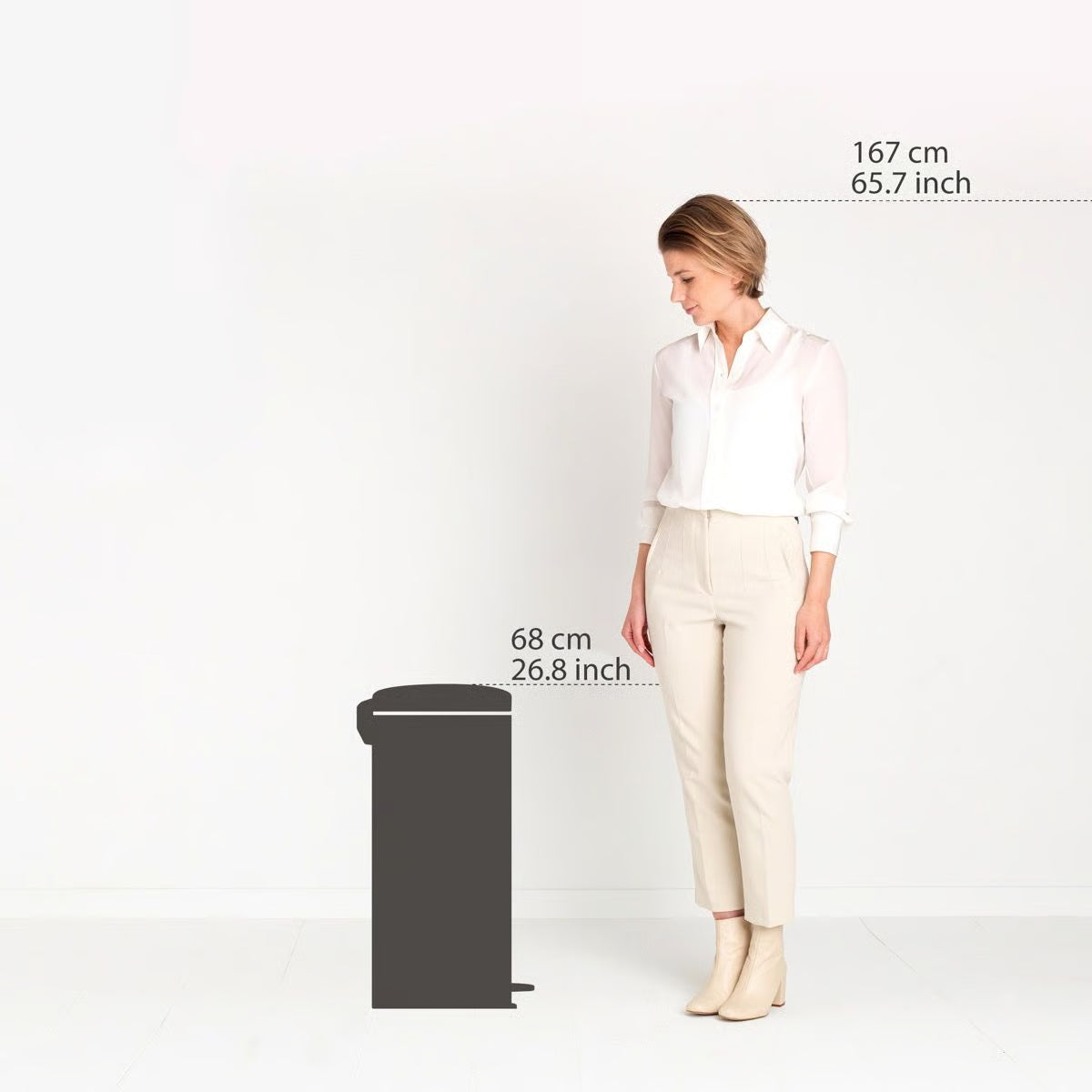 Brabantia NewIcon Pedal Bin 30L White with Removable Plastic Inner Bucket, Soft-Close Lid
