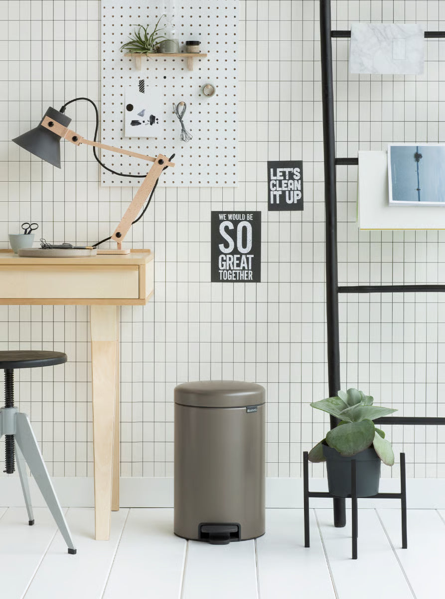 Brabantia NewIcon Pedal Bin 12L Platinum with Removable Plastic Inner Bucket, Soft-Close Lid