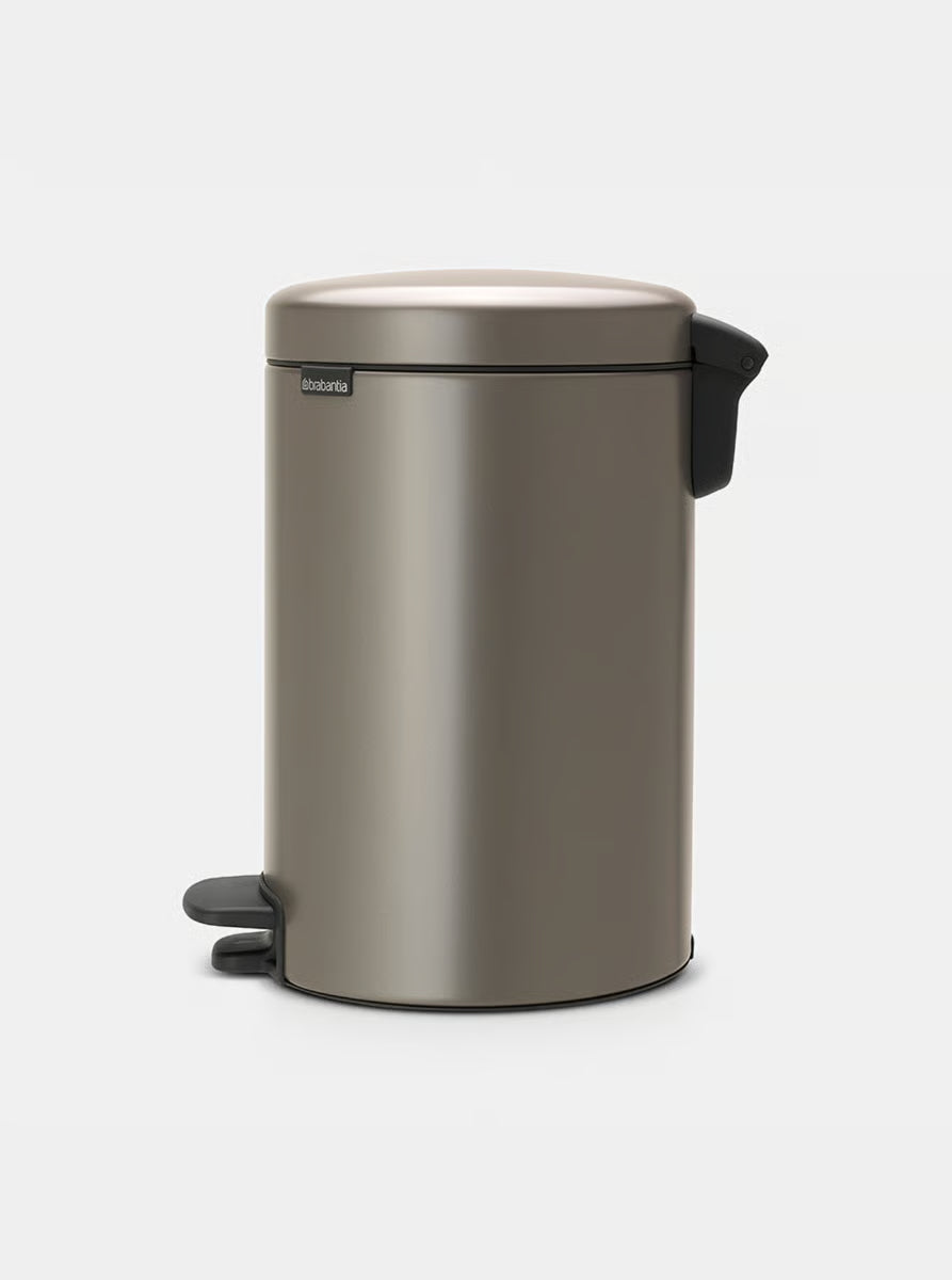 Brabantia NewIcon Pedal Bin 12L Platinum with Removable Plastic Inner Bucket, Soft-Close Lid