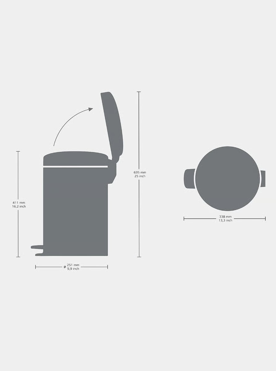 Brabantia NewIcon Pedal Bin 12L Platinum with Removable Plastic Inner Bucket, Soft-Close Lid