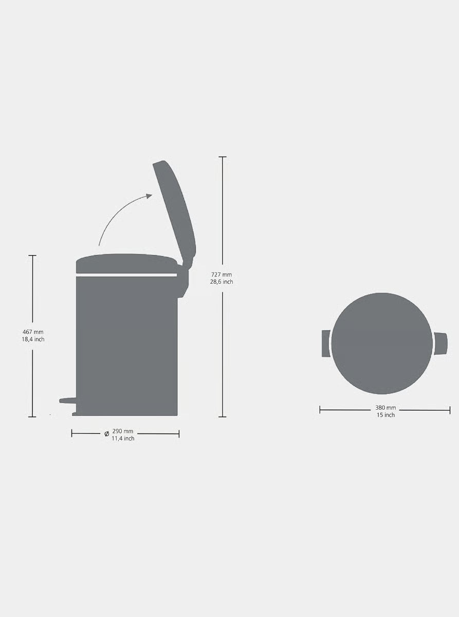 Brabantia NewIcon Pedal Bin 20L Platinum with Removable Plastic Inner Bucket, Soft-Close Lid