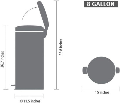 Step Trash Can With Soft-Close Lid and Inner Bucket 30L