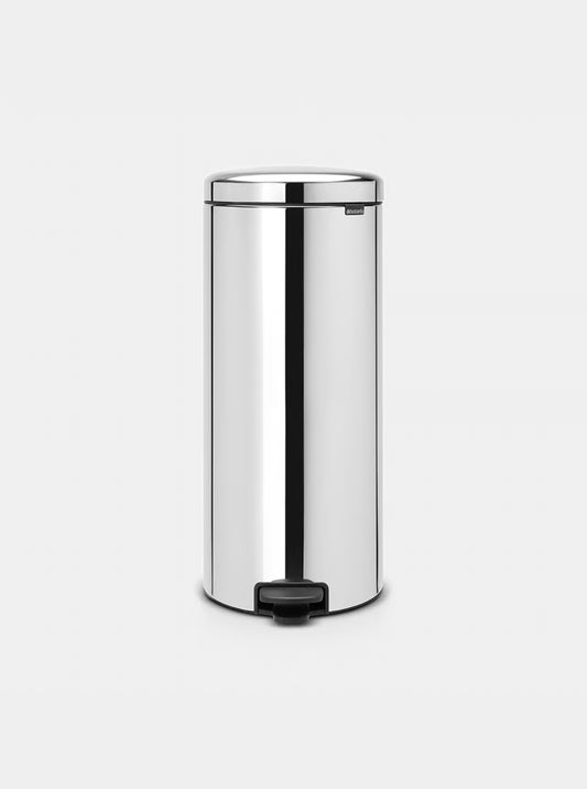 Brabantia NewIcon Pedal Bin 30L Brilliant Steel with Removable Plastic Inner Bucket, Soft-Close Lid