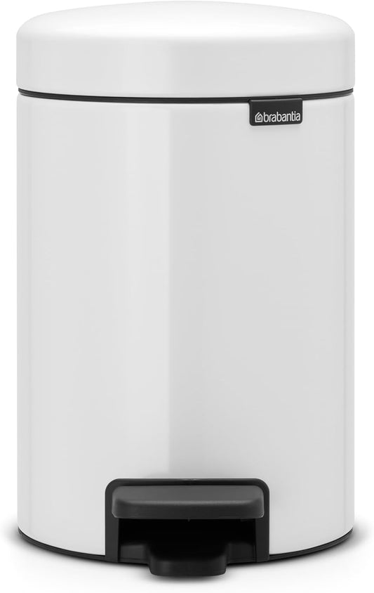 Brabantia NewIcon Pedal Bin 5L White with Removable Plastic Inner Bucket, Soft-Close Lid