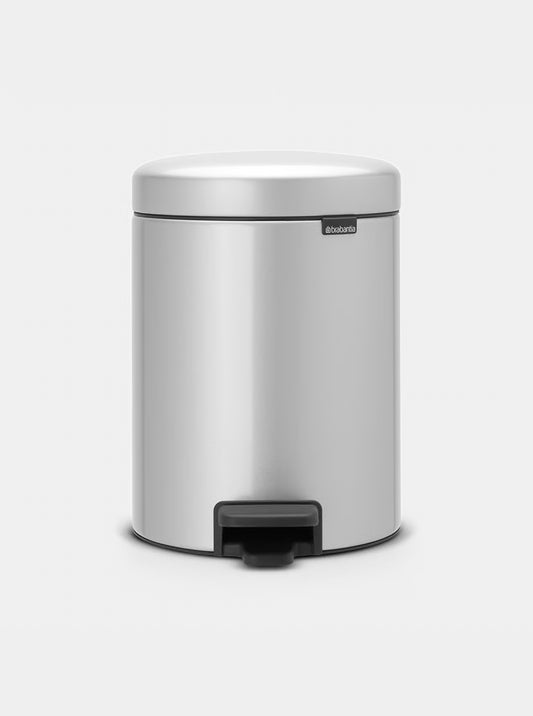 Brabantia NewIcon Pedal Bin 5L Metallic Grey with Removable Plastic Inner Bucket, Soft-Close Lid