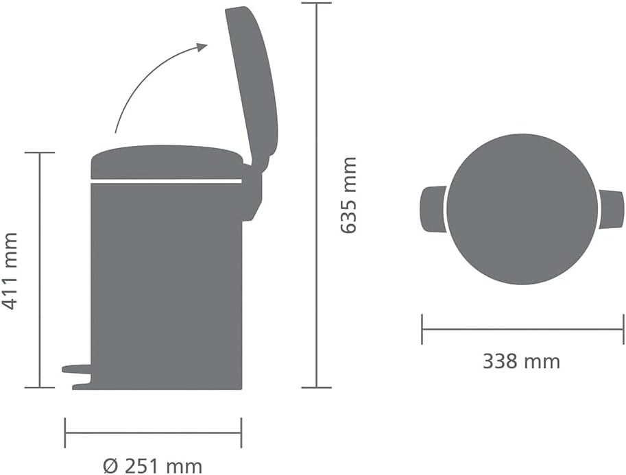 Brabantia NewIcon Pedal Bin 12L Brilliant Steel with Removable Plastic Inner Bucket, Soft-Close Lid