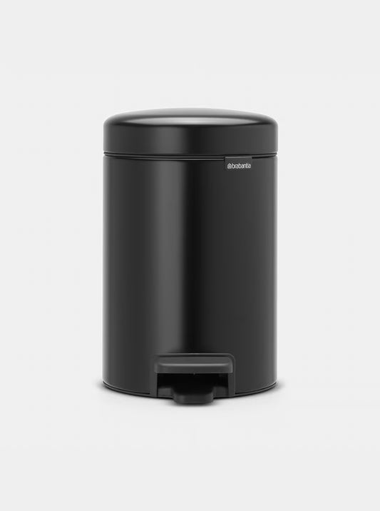 Brabantia NewIcon Pedal Bin 3L Matt Black with Removable Plastic Inner Bucket, Soft-Close Lid