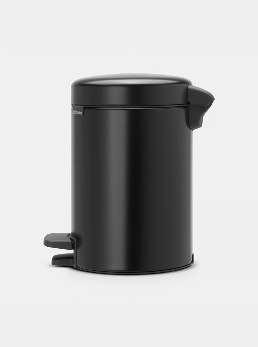 Brabantia NewIcon Pedal Bin 3L Matt Black with Removable Plastic Inner Bucket, Soft-Close Lid