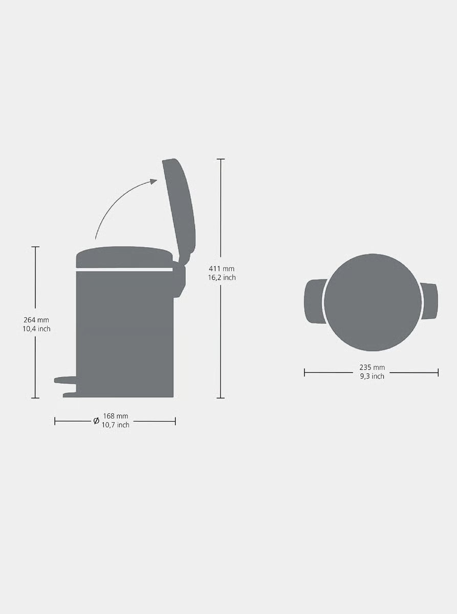 Brabantia NewIcon Pedal Bin 3L Matt Black with Removable Plastic Inner Bucket, Soft-Close Lid