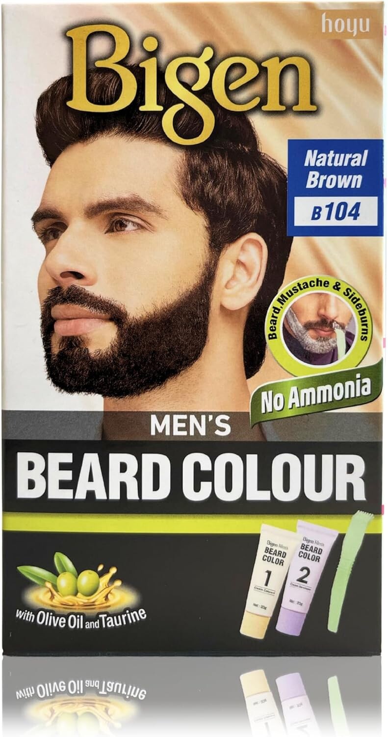 Bigen Beard Color B104 Natural Brown & Men’s Speedy Hair Color 104 Natural Brown, Pack of 2