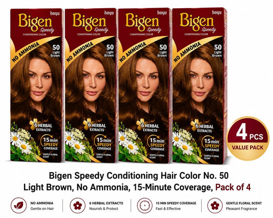 Bigen Speedy Conditioning Hair Color No. 50 Light Brown, Ammonia-Free, Pack of 4
