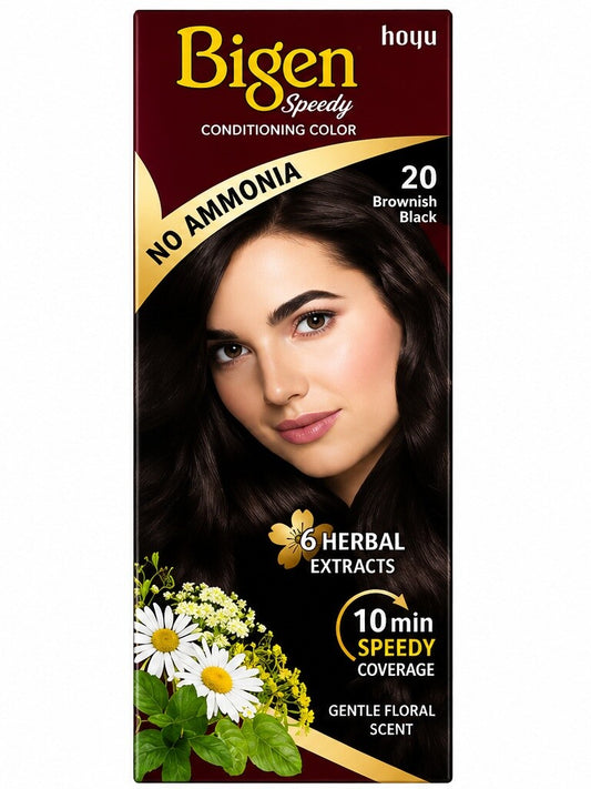 Bigen Speedy Conditioning Hair Color Brownish Black No. 20, No Ammonia, Gentle Floral Scent, Fast Grey Coverage