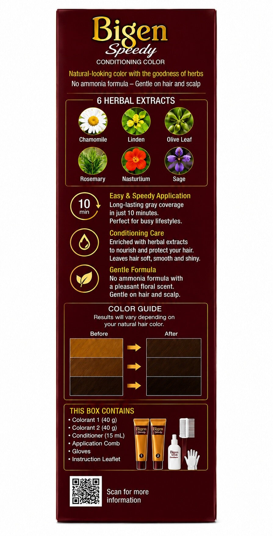 Bigen Speedy Conditioning Hair Color Dark Brown No. 30, No Ammonia, Gentle Floral Scent, Fast Grey Coverage