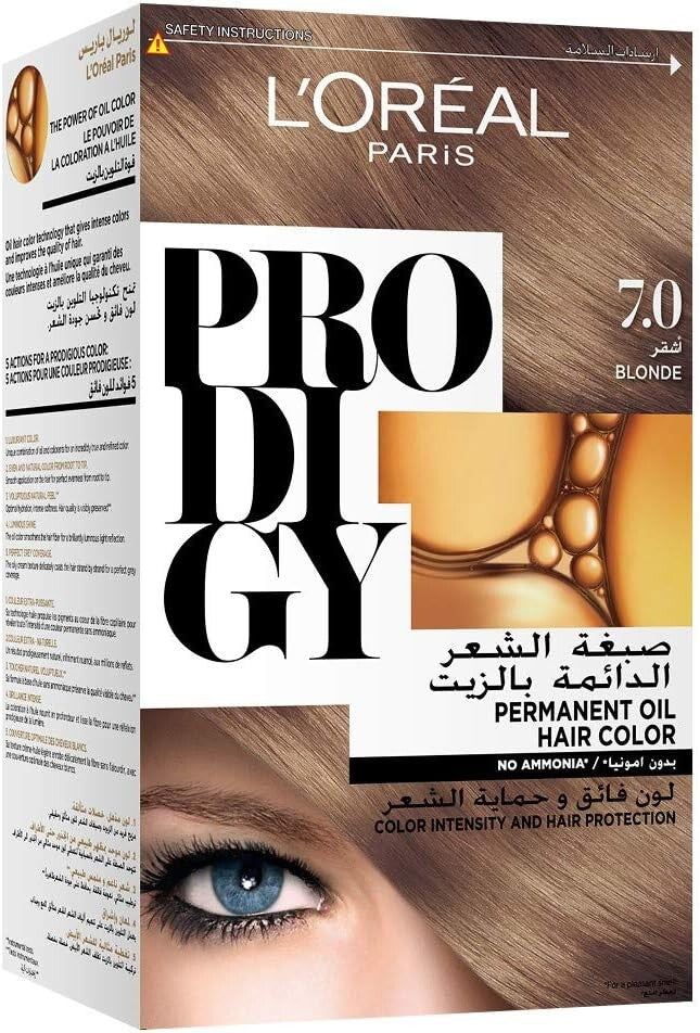 L’Oréal Paris Prodigy Permanent Oil Hair Color 7.0 Blonde, Ammonia-Free, Grey Coverage