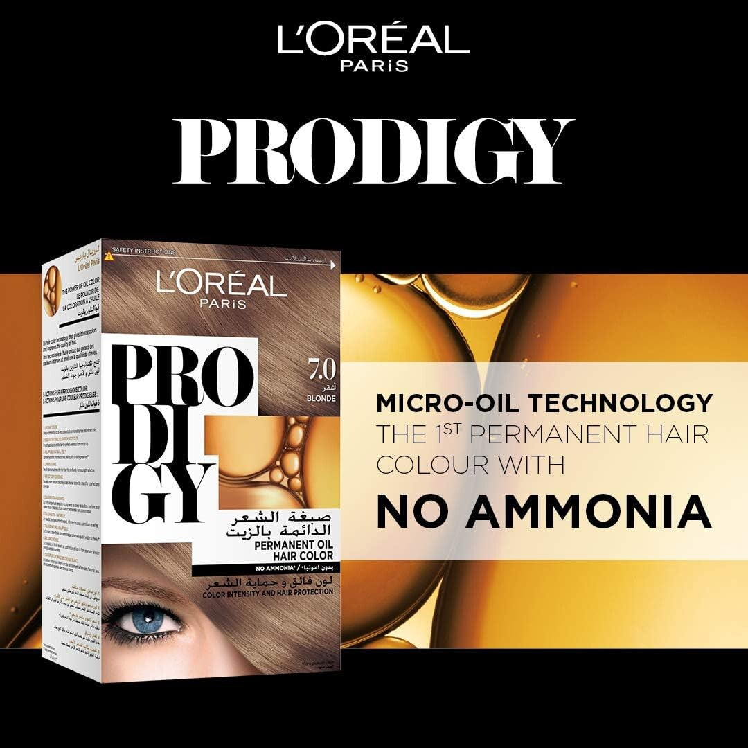 L’Oréal Paris Prodigy Permanent Oil Hair Color 7.0 Blonde, Ammonia-Free, Grey Coverage