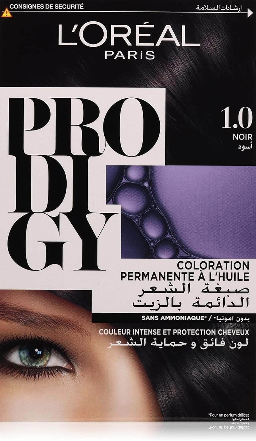 L’Oréal Paris Prodigy Permanent Oil Hair Color 1.0 Deep Black, Ammonia-Free, Grey Coverage