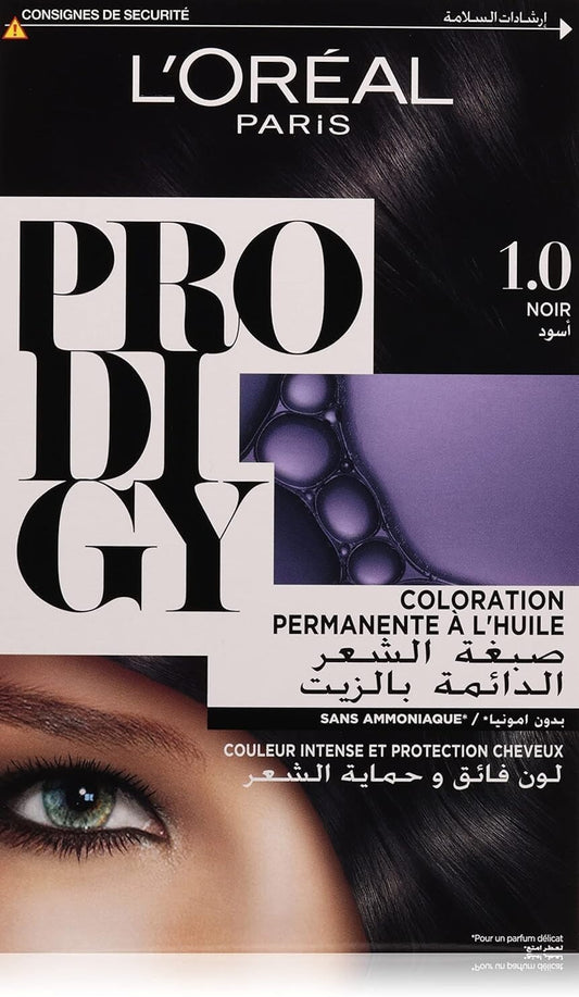 L’Oréal Paris Prodigy Permanent Oil Hair Color 1.0 Deep Black, Ammonia-Free, Grey Coverage