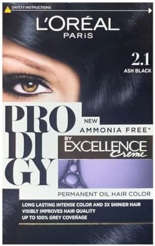 L’Oréal Paris Prodigy Long-Lasting Permanent Hair Color 2.1 Ash Black, Ammonia-Free, 1 Pack