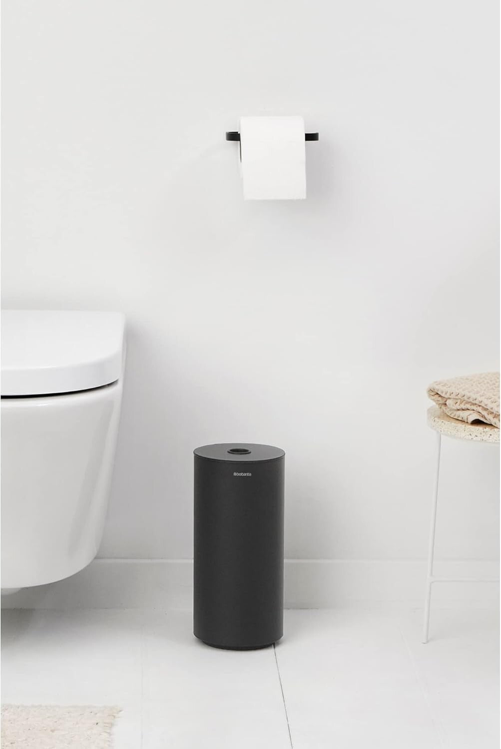 Brabantia MindSet Toilet Roll Dispenser Mineral Infinite Grey, Holds 2 Spare Rolls, Smart Lift System, Wall-Mount or Freestan