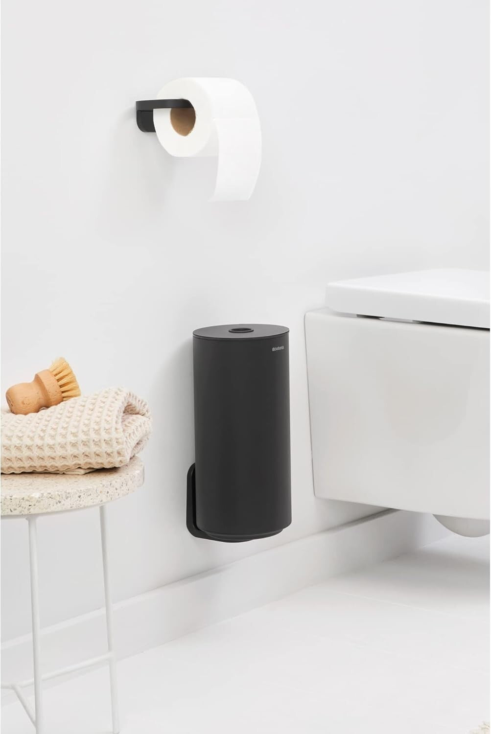Brabantia MindSet Toilet Roll Dispenser Mineral Infinite Grey, Holds 2 Spare Rolls, Smart Lift System, Wall-Mount or Freestan
