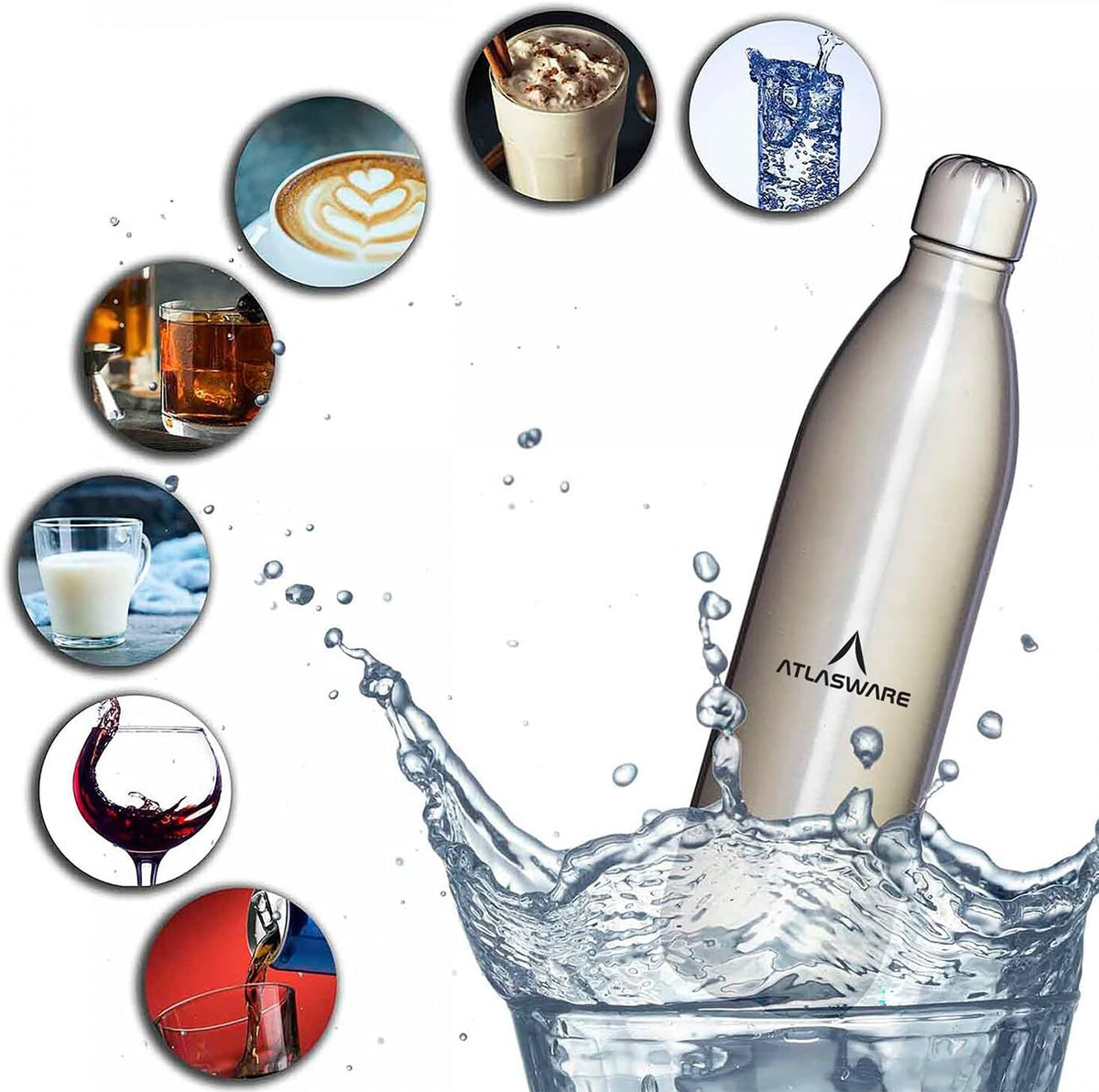 Atlasware Stainless Steel Vacuum Bottle, Double-Wall Insulated and Leak-Resistant, Blue, 350 ml