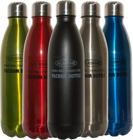 Atlasware Stainless Steel Vacuum Bottle, Double-Wall Insulated, Assorted Colour, 350 ml