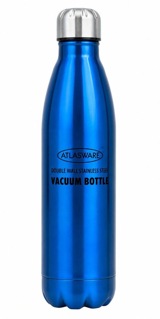 Atlasware Premium Unbreakable Stainless Steel Vacuum Flask Thermos, Double-Wall Insulated, Blue, 500 ml