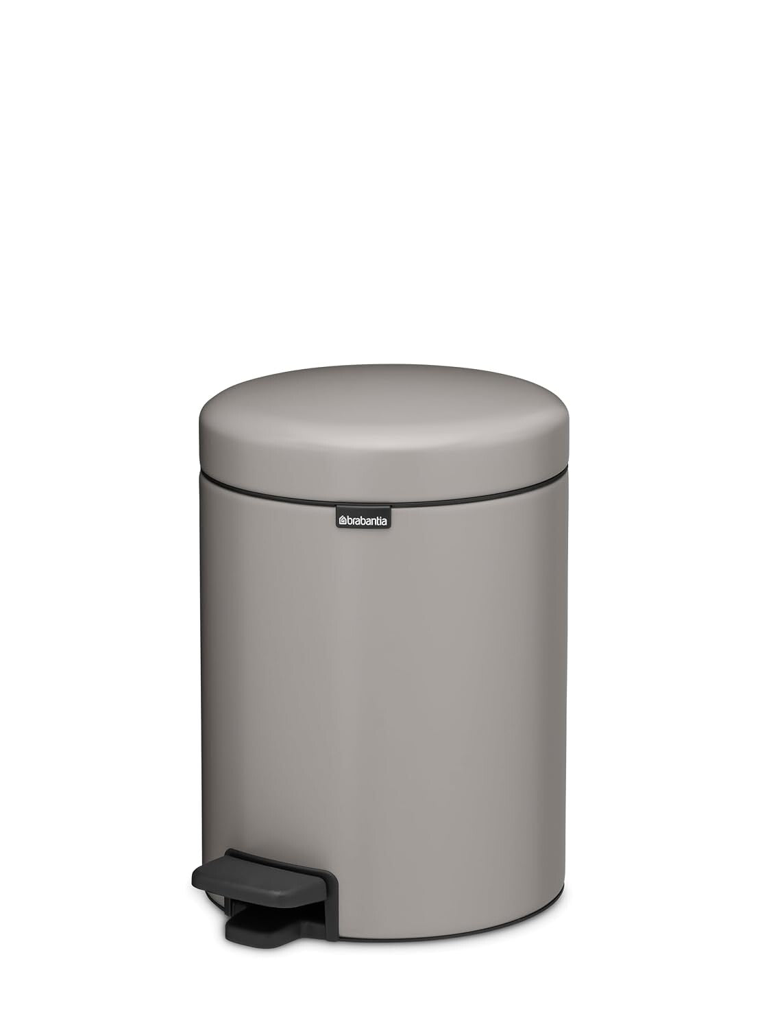 Brabantia NewIcon Mini Pedal Bin 5L, Soft Grey, Soft-Close Lid, Smooth Pedal, Removable Inner Bucket, 21 × 27 × 29 cm