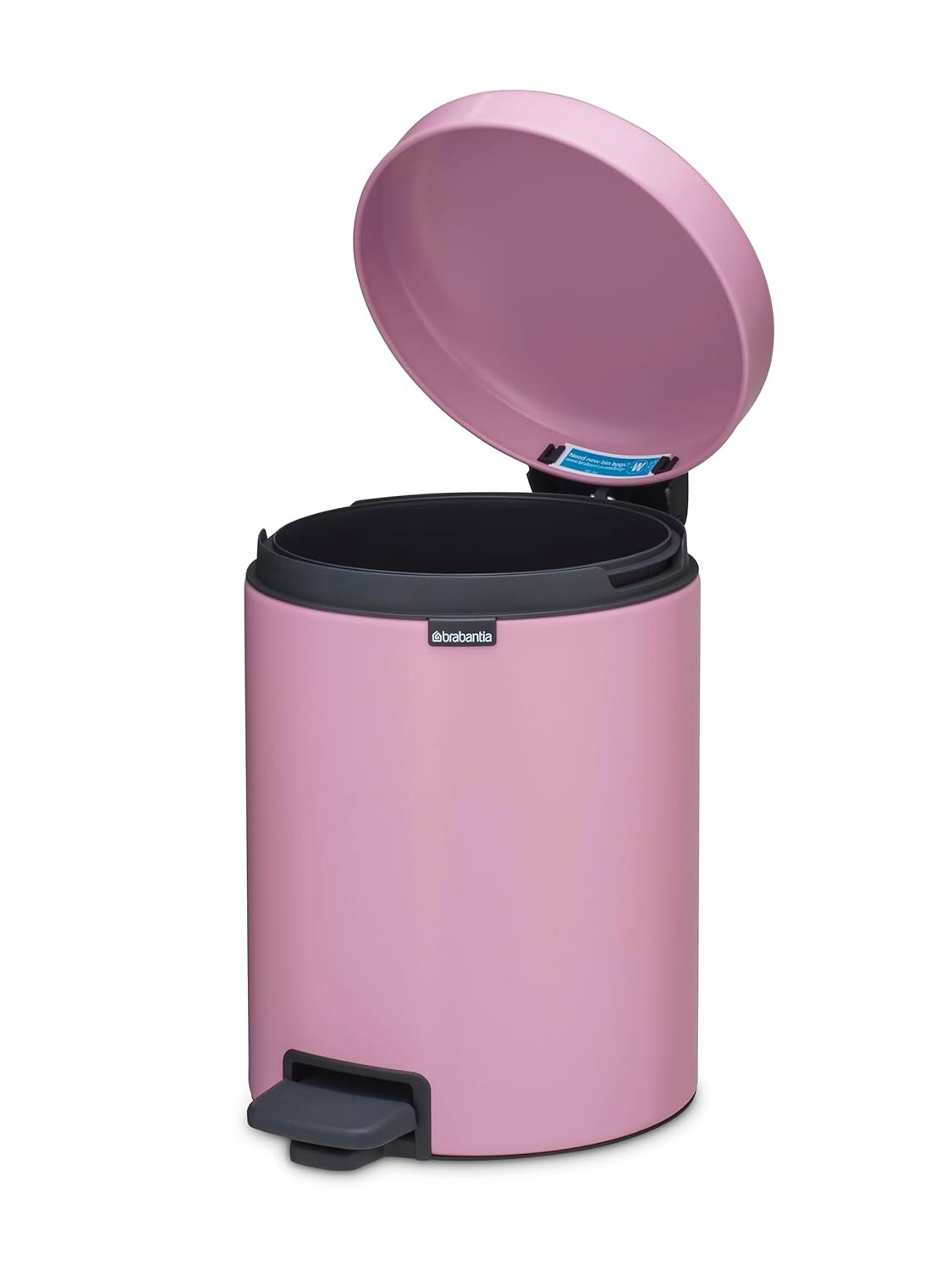 Brabantia NewIcon Mini Pedal Bin 5L, Lilac Pink, Soft-Close Lid, Removable Inner Bucket and Non-Slip Base, 21 × 27 × 29 cm